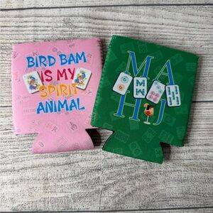 Pink and Green Mahjong Drink Koozies Set of 2